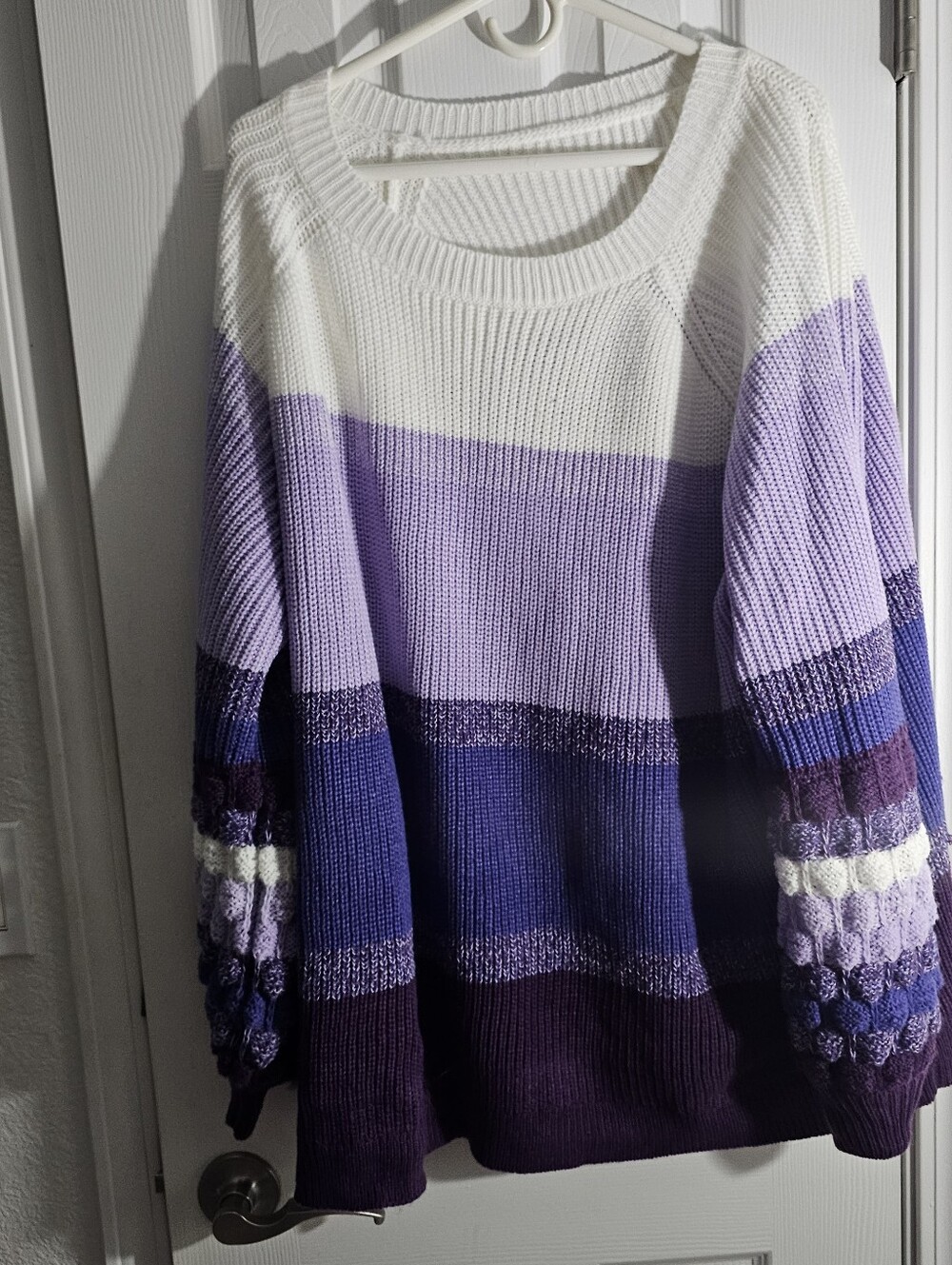 Bloomchic Purple White Color block Knit Sweater